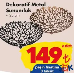 DEKORATİF METAL SUNUMLUK 25 CM fiyat ve kampanya bilgisi